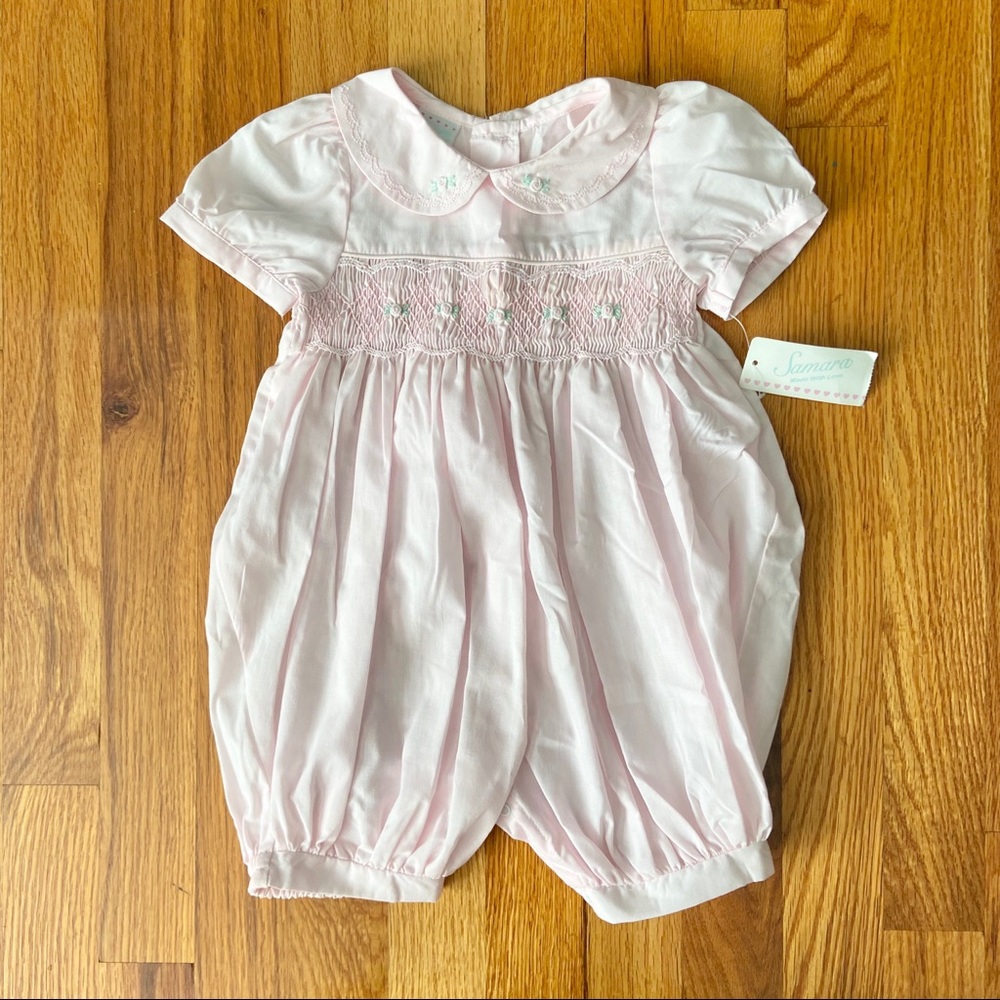 🔴SOLD Samara Girls One-Piece Bubble Romper Smocked Roses - Picture 1 of 6